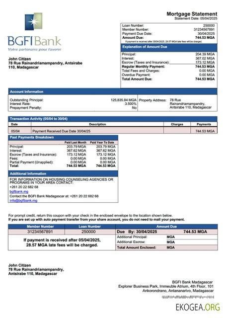 Madagascar BGFI Bank Madagascar relevé hypothécaire Modèle Word et PDF